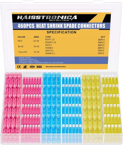 Vista 9 de haisstronica 100 conectores de pala termorretráctiles, AWG 22-10, conectores de cable de desconexión rápida, terminales de pala hembra y macho