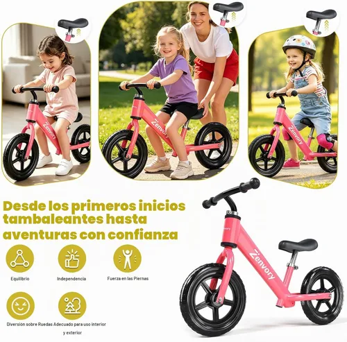 Vista 4 de Toddler Balance Bike Age 2-5, 12 Inches, Tool-Free Adjustable Rosa intenso