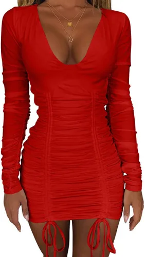 Vista 5 de Mizoci Vestido de fiesta sexy con cuello en V profundo y cordón para mujer