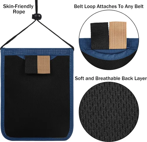 Vista 5 de Bolsa de viaje para el cuello, cartera para pasaporte familiar, funda organizadora con bloqueo RFID RFID Blocking