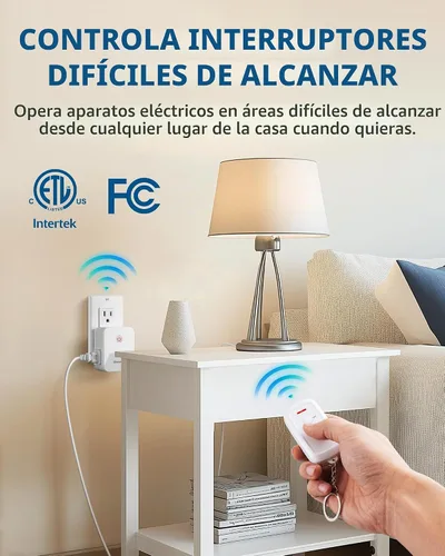 Vista 4 de DEWENWILS Toma de control remoto para interiores, interruptor de luz remoto inalámbrico con 2 salidas laterales, interruptor de salida remoto sin
