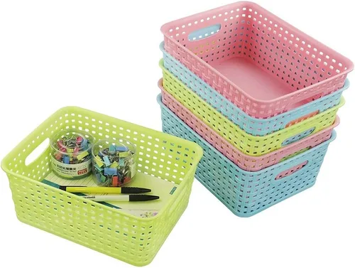 Vista 7 de Cesta de almacenamiento pequeña de colores, cesta de tejido de plástico, juego de 6