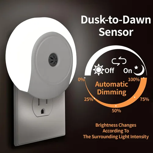 Vista 5 de Luces nocturnas enchufables a la pared, paquete de 2 luces LED para dormitorio, sensor de atardecer a amanecer, encendido/apagado automático, luz