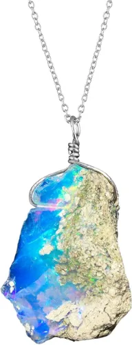 Vista 14 de Collar delicado de plata con piedra áspera de ópalo