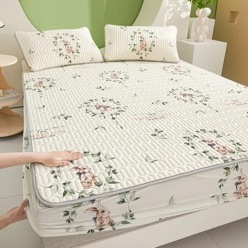 Vista 24 de FCLDESHOP Sábanas de bolsillos profundos, sábana bajera con estampado de látex fresco grueso de verano, protector de colchón de animé de dibujos