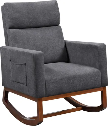 Vista 10 de Yaheetech Silla mecedora para sala de estar, silla deslizante tapizada con bolsillo lateral, silla decorativa moderna con respaldo alto cómodo Beige