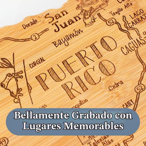 Vista 3 de Totally Bamboo Destination Puerto Rico - Tabla para servir y cortar con forma de Puerto Rico, incluye corbata para colgar en la pared