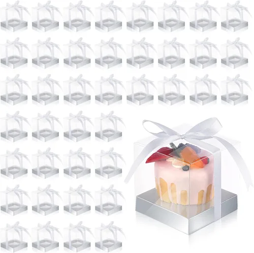 Vista 7 de Thenshop 50 cajas transparentes para cupcakes individuales de 3.5 pulgadas, cajas individuales de plástico para cupcakes con insertos y cinta