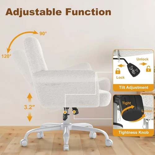 Vista 6 de Comfy - Silla de escritorio para oficina en casa, silla de tocador tapizada con ruedas y brazos, moderno asiento giratorio ajustable