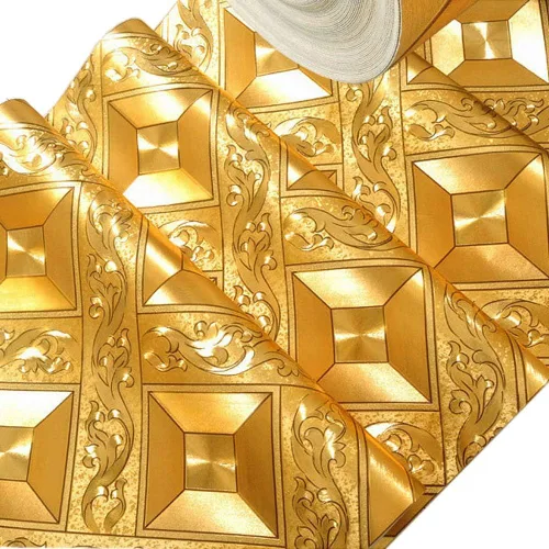 Vista 3 de Q QIHANG DAWEI - Papel tapiz decorativo para habitación de Ktv con mosaico dorado y diseño de rombos, 1.73 pies de ancho x 32.8 pulgadas de largo