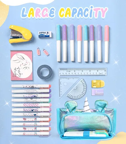 Vista 3 de Lindo estuche para lápices, estuche 3D para niñas y niños, bolsa brillante para lápices con lentejuelas para estudiantes, suministros escolares