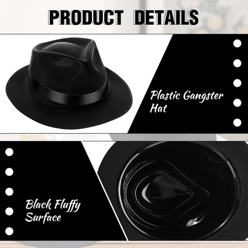 Vista 4 de Sureio Sombrero de gángster de 12 piezas, sombreros de plástico para caballeros, sombreros de disfraz de gángster para hombres, mujeres, niños