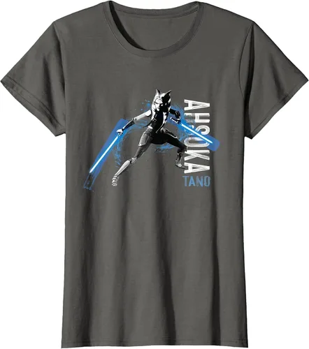 Vista 30 de Star Wars The Clone Wars Ahsoka Tano Dual Lightsabers Camiseta Asphalt Grey