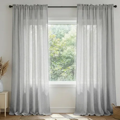 Vista 55 de Mrs.Naturall - Cortinas transparentes con bolsillo para barra de 36x63 pulgadas de lino mezclado negro