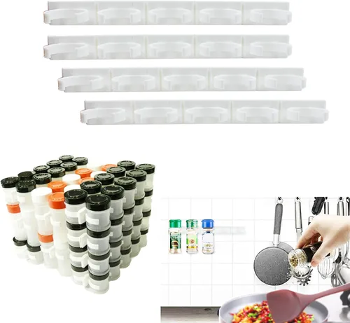 Vista 7 de Paquete de 4 pinzas de 20 clips para especias montado en la pared, estante organizador, soporte para almacenamiento de tarros de condimentos, clip