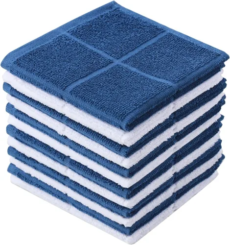 Vista 13 de Glynniss Trapos de cocina altamente absorbentes, 100% algodón, para lavar platos, limpieza (11 x 11 pulgadas, 12 piezas, blanco)
