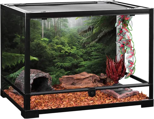 Vista 4 de AWERT Fondo de terrario de bosque brumoso, árbol verde, fondo de hábitat de reptil, bosque tropical, acuario, 24 x 12 pulgadas, fondo de poliéster