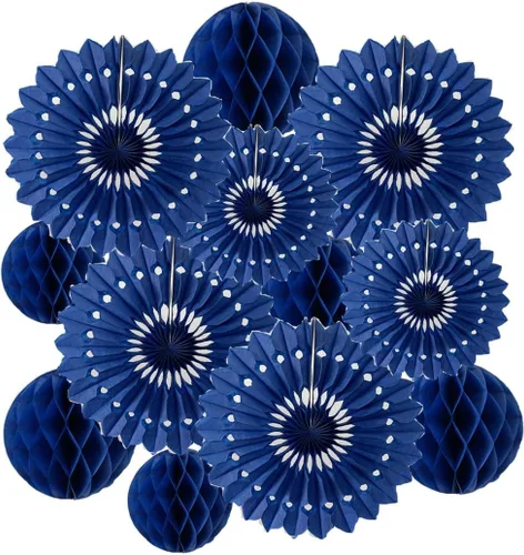 Vista 10 de 12 piezas de bolas de panal de 6 pulgadas y 8 pulgadas, abanicos de papel de seda, abanicos de bolas de panal para fiestas, decoraciones de pared