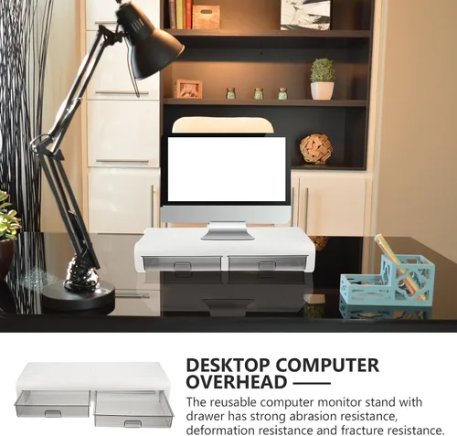 Vista 8 de Toddmomy Computer Monitor Shelf with Transparent Drawer Desktop Riser for Eye Health Compact Storage Organizer for Home and Office Use