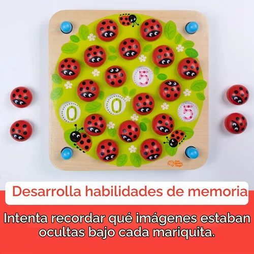 Vista 4 de Fat Brain Toys Ladybug's Garden - Juego de memoria para niños pequeños, juegos de memoria de madera a juego para niños, juguetes preescolares