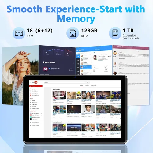 Vista 2 de Tablet de 10 Pulgadas, Tabletas Android 15 con 18 GB RAM+128 GB ROM (Expandible a 1 TB), Pantalla IPS HD de 1280 * 800 Octa Core, Batería de 6000
