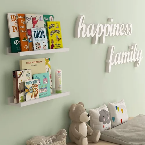 Vista 5 de Wallniture Denver - Estantería flotante blanca de 17 pulgadas y repisa para cuadros para decoración de habitación de niños y estantes de guardería