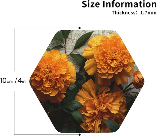 Vista 2 de 4Pcs Drink Coasters for Drinks Tabletop Protection, Marigold Leather Coaster for Kinds of Cups, Absorbent Cup Coaster for Coffee Table Home Decor 4