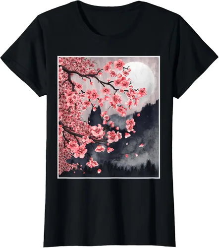 Vista 44 de Sakura - Camiseta japonesa de cerezo en flor japonesa, Negro, S