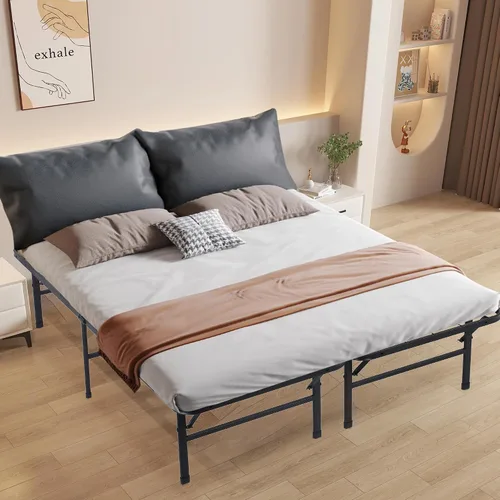 Vista 9 de PayLessHere Marco de cama plegable de metal de 14 pulgadas, plataforma de listones de acero resistente, base de cama, base de colchón, repuesto