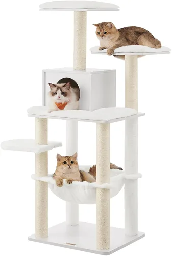 Vista 10 de Feandrea Árbol para gatos, torre moderna de 54.3 pulgadas para gatos de interior, condominio para gatos de varios niveles, felpa ultrasuave, postes