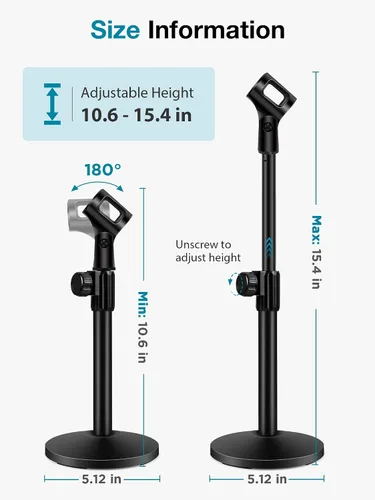 Vista 2 de InnoGear Soporte de micrófono de escritorio, soporte de micrófono de mesa mejorado ajustable con clip de micrófono y tornillo macho de 5/8" a hembra