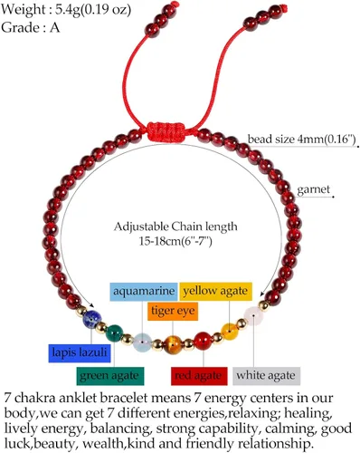 Vista 3 de Jewever Pulseras de 7 chakras para mujer, piedra real, cuerda de la suerte, pulsera de cuentas de cristal, cristales y piedras curativas, joyería