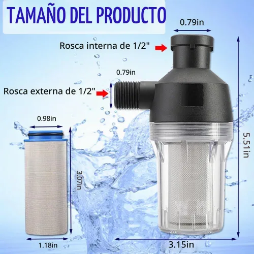 Vista 2 de Filtro de sedimentos giratorio, filtro de agua de sedimentos reutilizable, con pantalla de malla 250, junta y llave a prueba de fugas