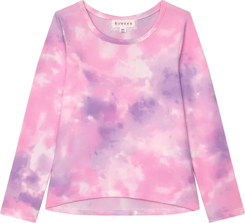 Vista 2 de Camisas de manga larga para niñas, lindas camisetas gráficas, escuela, pijama y deportes, paquete de 4 camisetas metálicas, teñido anudado
