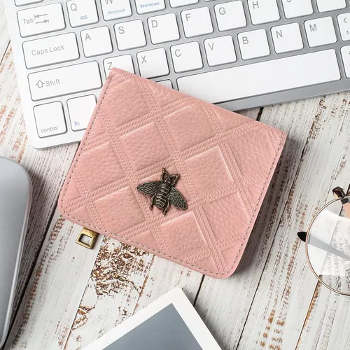 Vista 6 de Billetera para mujer, con bloqueo RFID, pequeña, compacta, plegable, de piel auténtica, con bolsillo, mini carteras para mujeres