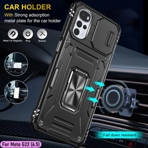 Vista 8 de Funda resistente para Motorola Moto G22, protector de parachoques de goma híbrido de doble capa de grado militar con protector de cámara deslizante