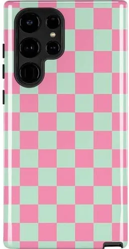 Vista 7 de Skinit Funda para teléfono Pro compatible con Galaxy S22 Ultra - Diseño de tablero de ajedrez rosa