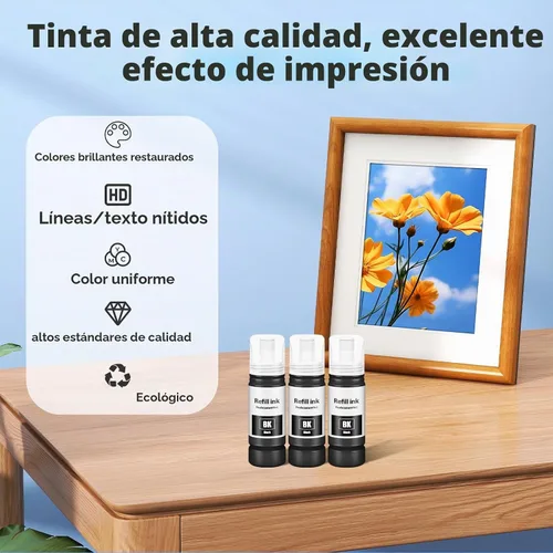 Vista 5 de Botellas de repuesto de tinta negra para recarga de tinta ET-2800 ET-4800 Negro