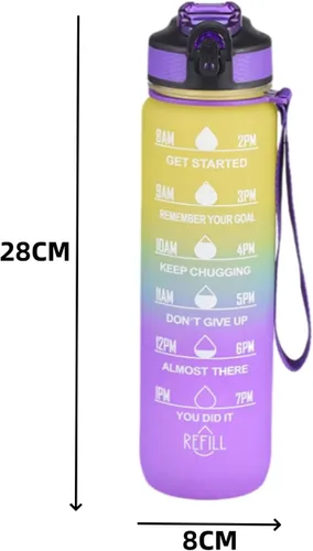 Vista 7 de Botella de agua de 33.8 fl oz, a prueba de fugas, libre de BPA y tóxicos, botella deportiva motivacional con tiempos para beber y pajita, fitness