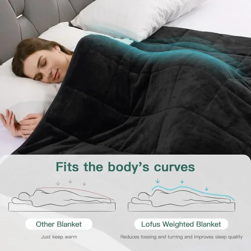 Vista 6 de Lofus Manta pesada para adultos (15 libras, 48 x 72 pulgadas), manta pesada lavable a máquina, mantas suaves con peso para aliviar el estrés y Negro