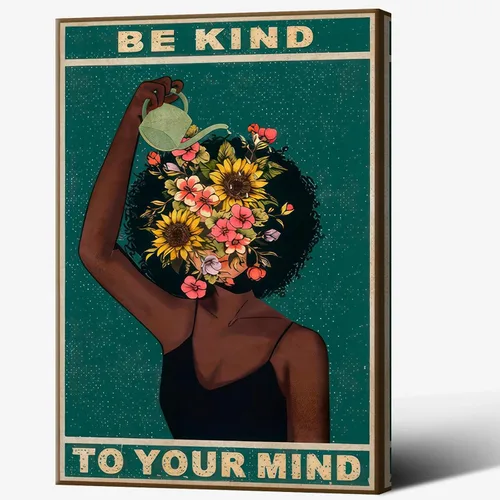 Vista 9 de Dcvjiy Póster retro con texto en inglés «Be Kind To Your Mind» de moda con texto en inglés «Be Kind To Your Mind» («Be Kind To Your Mind») con texto