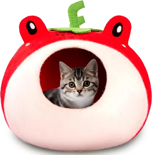 Vista 5 de Woolygon - Lujosa cueva de lana merina para gatos, cápsula plegable para gatos de interior, recinto de fieltro para mascotas de alta calidad, casa