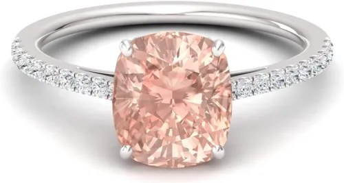 Vista 2 de Diamondere Anillo de compromiso de morganita y diamantes de talla cojín natural y certificado en plata de ley 925 Anillo de 2.02 quilates