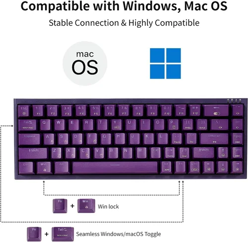 Vista 8 de Hexgears U1 Mini teclado con cable, teclado mecánico ergonómico para juegos con retroiluminación MX RGB, compacto, 68 teclas, Windows, laptop, PC