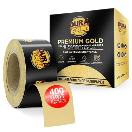 Vista 10 de Dura-Gold Papel de lija Longboard PSA 40 grano dorado premium, rollo de 10 yardas, 2-3/4" de ancho, autoadhesivo con respaldo pegajoso, rollo
