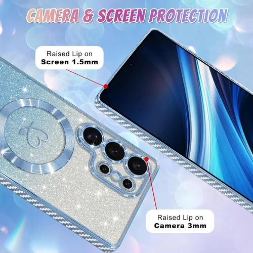 Vista 522 de Bonoma - Funda compatible con Samsung Galaxy S21 Plus, diseño de corazón con purpurina, color rosa Support for MagSafe, Plating Magnetic Case TPU