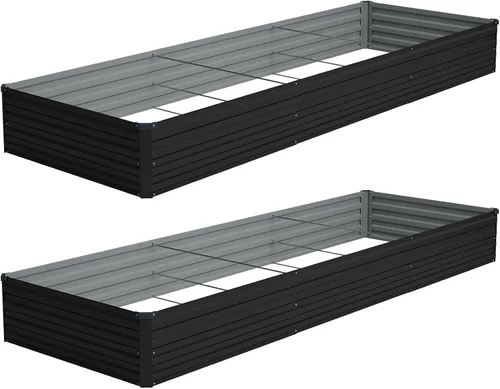 Vista 10 de Vengarus Kit de cama de jardín galvanizado elevado de 6 x 3 x 1 pies (paquete de 2), maceta de metal para exteriores, contenedor rectangular de Negro