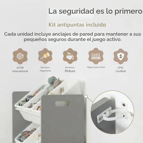 Vista 8 de Humble Crew Organizador de juguetes para niños con 9 contenedores Papeleras blancas/Panel gris