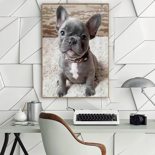 Vista 3 de QAZWSX Pintura de diamante redondo completo para adultos, diseño de perro Bulldog francés, bordado de cristal, manualidades por números, kit