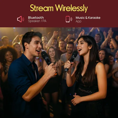 Vista 8 de Pyle Micrófonos inalámbricos, micrófonos duales UHF profesionales para karaoke, sistema de micrófono dinámico inalámbrico con receptor recargable
